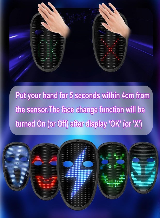 Buinblu LED Mask with Gesture Sensing - 70 Patterns Display for Halloween Christmas Costume Cosplay Masquerade for Teen Boys Girls - Image 3